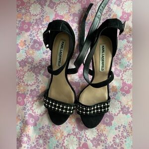 Karl Lagerfeld black suede strapped heels size 8.5?